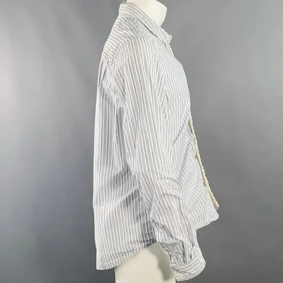 UNDERCOVER SS17 Size M White Stripe Cotton Ruched One Pocket Long Sleeve Shirt